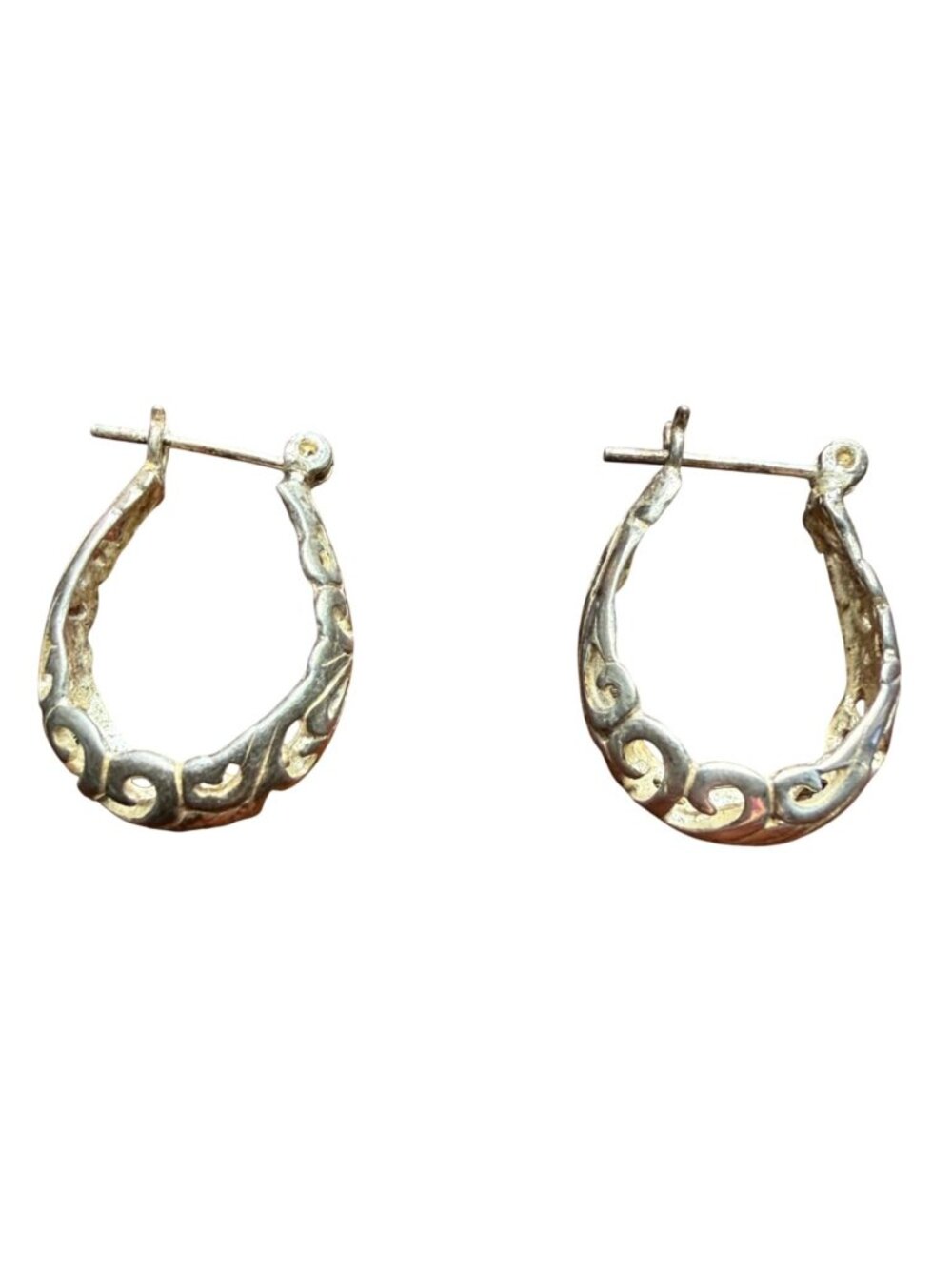 Vintage Sterling Silver 925 Filigree Hoop Earrings With Scroll Detailing